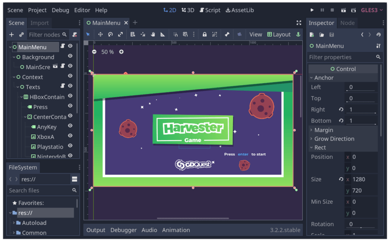 Screenshot of the Godot editor, borrowed from the Godot website